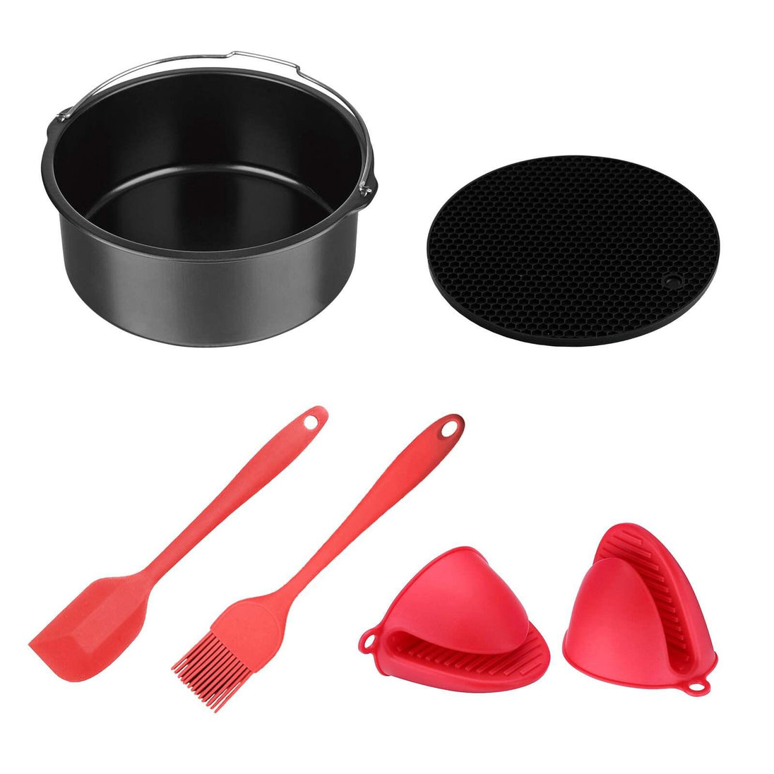 Buy 5pc 20.3cm Air Fryer Accessory Mat/Spatula/Tin/Brush/Mtt Bake Set discounted | Products On Sale Australia