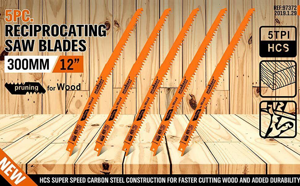 Buy 5Pc 300mm Reciprocating Saw Blades 5TPI Wood Timber Pruning Tool W/T Case discounted | Products On Sale Australia