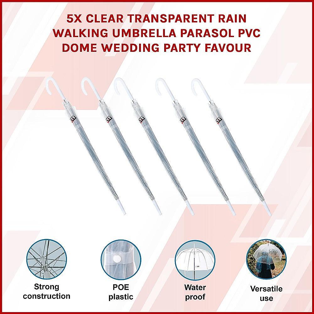 Buy 5x Clear Transparent Rain Walking Umbrella Parasol PVC Dome Wedding Party Favour discounted | Products On Sale Australia