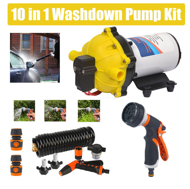 Buy 6.6GPM Washdown Pump Kit 12V Wash Pump w/ Hose Nozzle For Caravan RV Marine Boat discounted | Products On Sale Australia