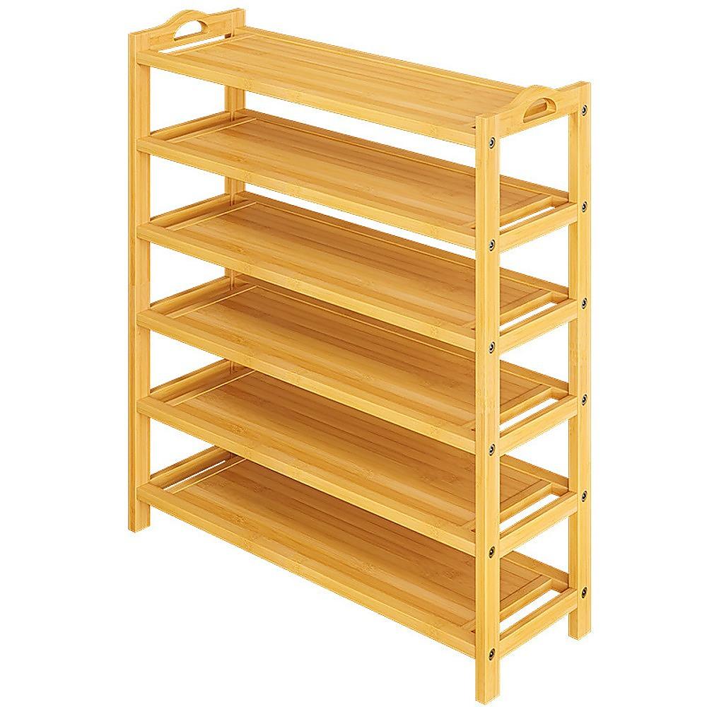 Buy 6 Layers Natural Wood Bamboo Shelf Entryway Storage Shoe Rack Home Furniture discounted | Products On Sale Australia