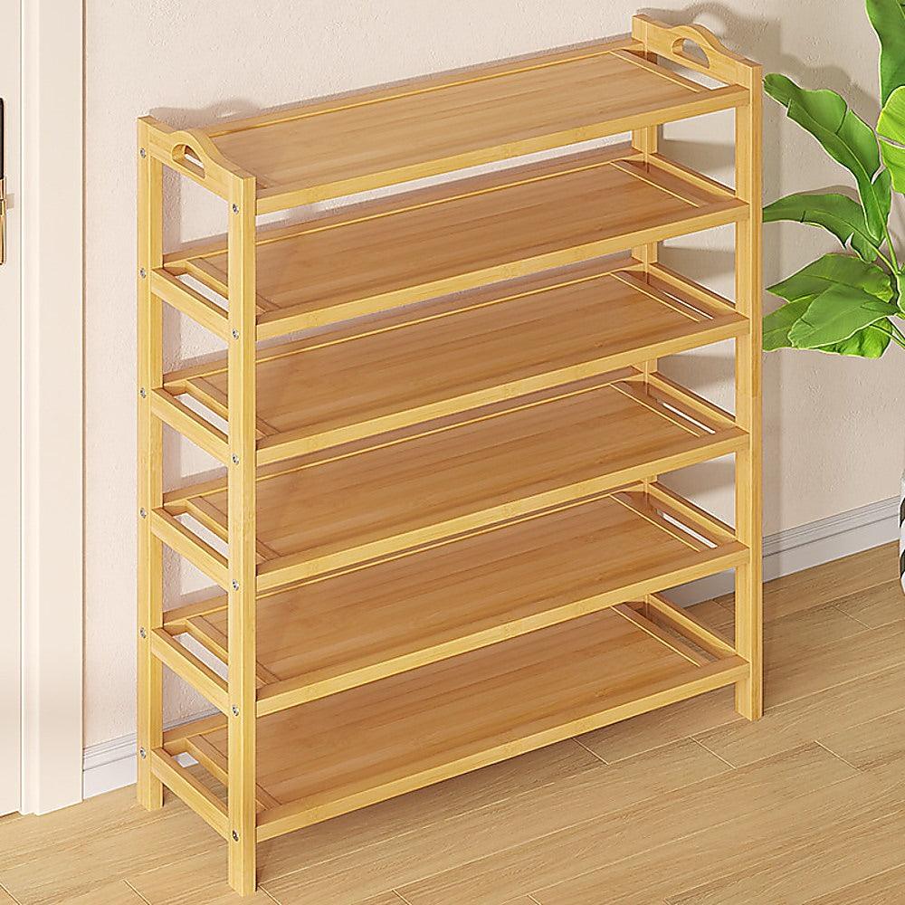 Buy 6 Layers Natural Wood Bamboo Shelf Entryway Storage Shoe Rack Home Furniture discounted | Products On Sale Australia