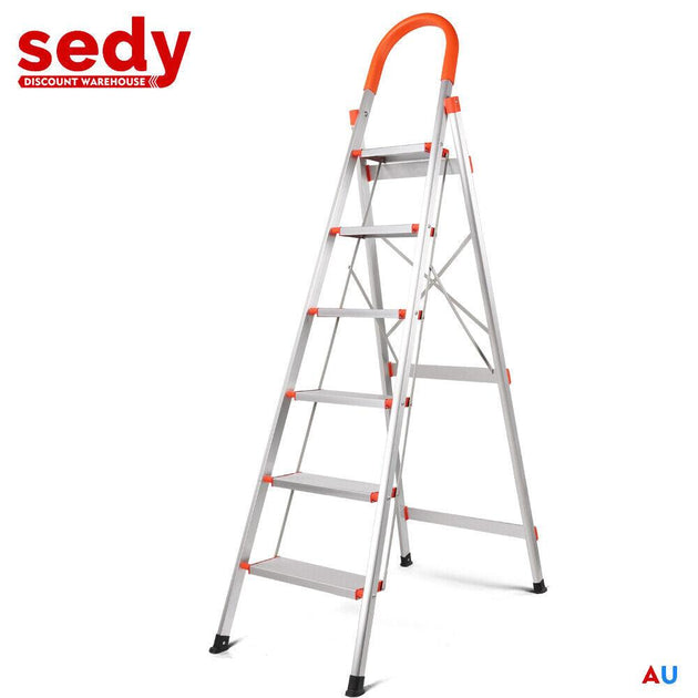 Buy 6 Step Ladder Folding Aluminium Portable Multi Purpose Household Tool Non Slip discounted | Products On Sale Australia