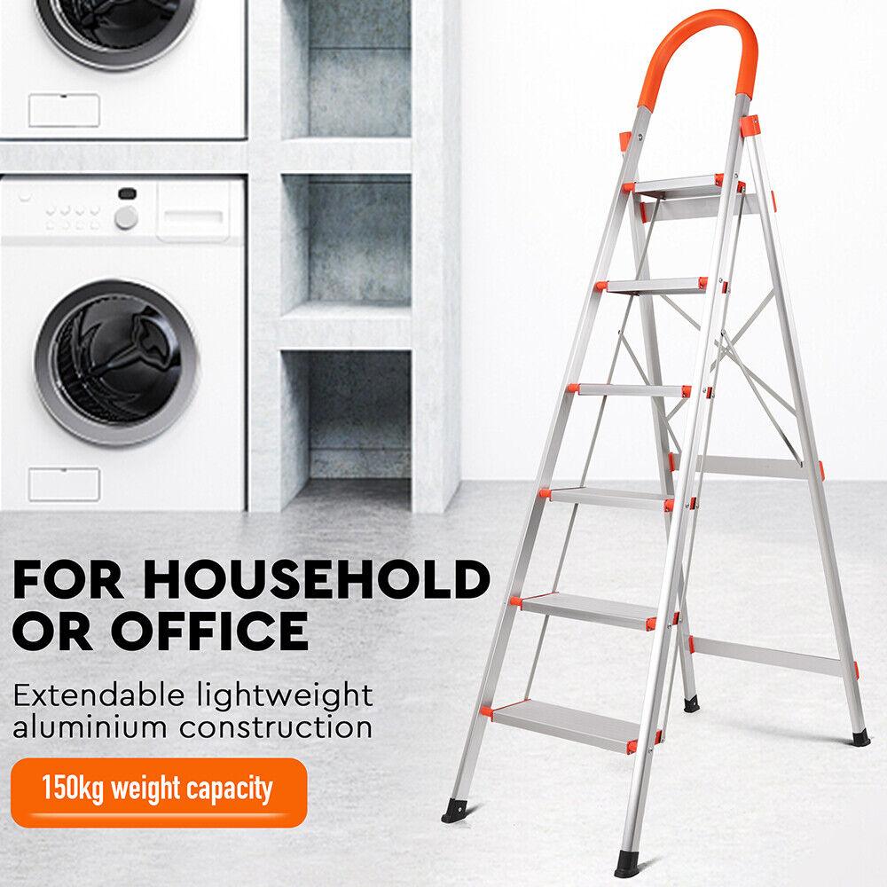 Buy 6 Step Ladder Folding Aluminium Portable Multi Purpose Household Tool Non Slip discounted | Products On Sale Australia