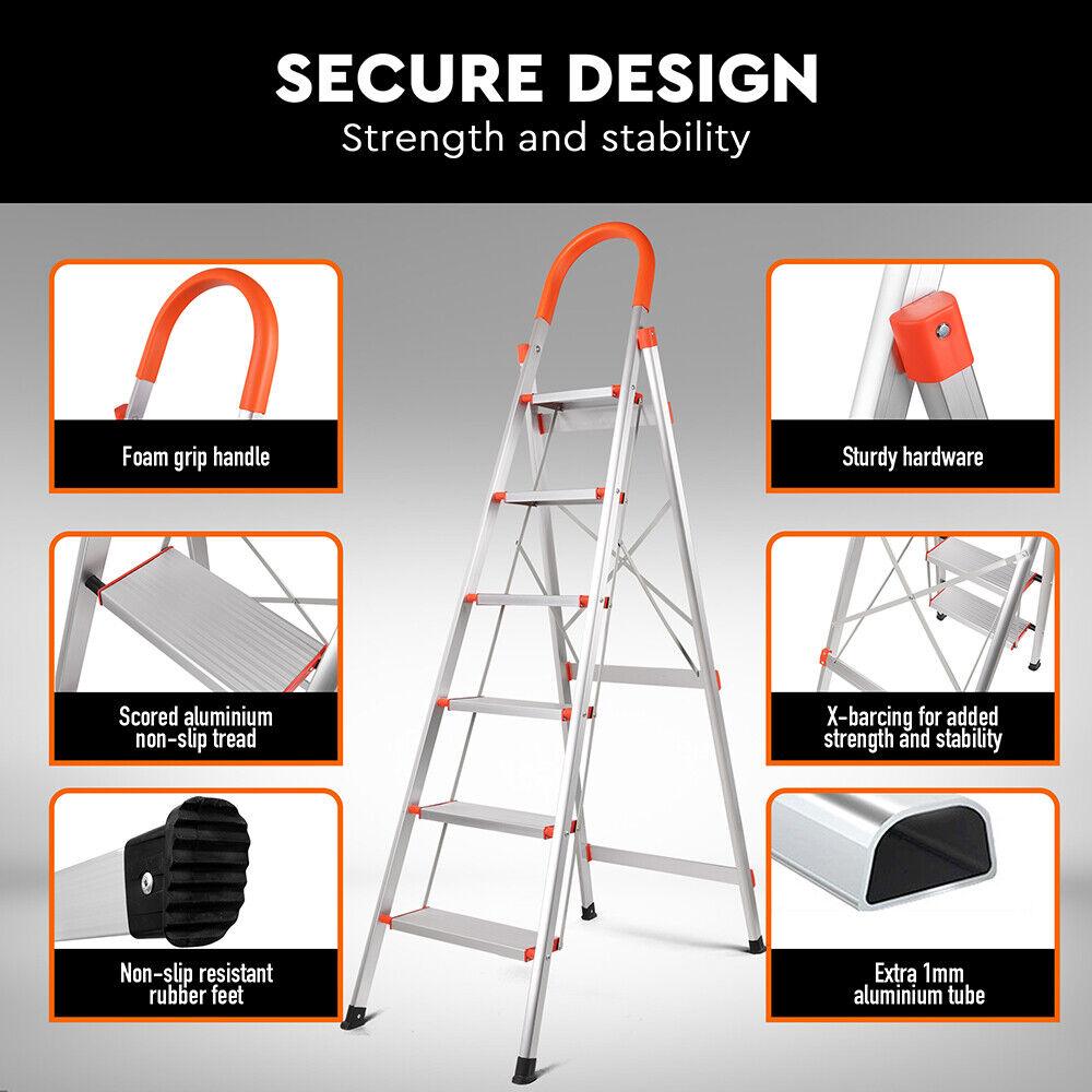 Buy 6 Step Ladder Folding Aluminium Portable Multi Purpose Household Tool Non Slip discounted | Products On Sale Australia