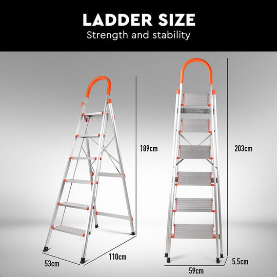 Buy 6 Step Ladder Folding Aluminium Portable Multi Purpose Household Tool Non Slip discounted | Products On Sale Australia