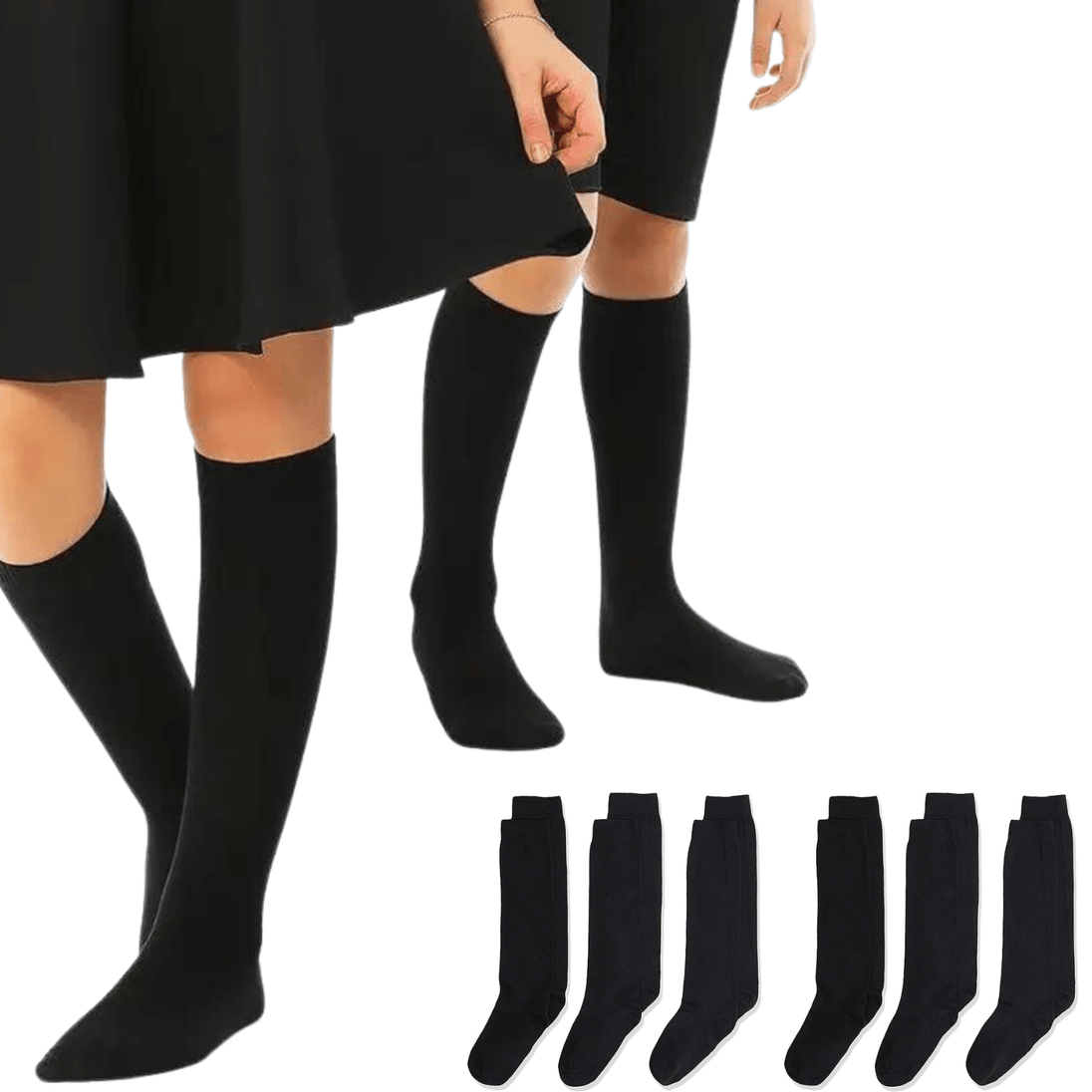 Buy 6x Pairs School Uniform Knee High Socks Cotton Rich Girls Boys Kids Bulk - Black - 13-3 (8-10 Years Old) discounted | Products On Sale Australia