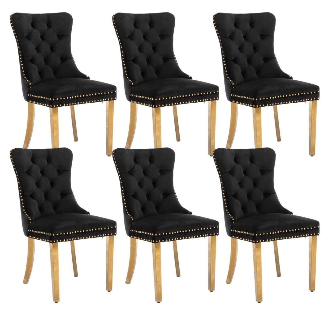 Buy 6x Velvet Dining Chairs with Golden Metal Legs-Black discounted | Products On Sale Australia