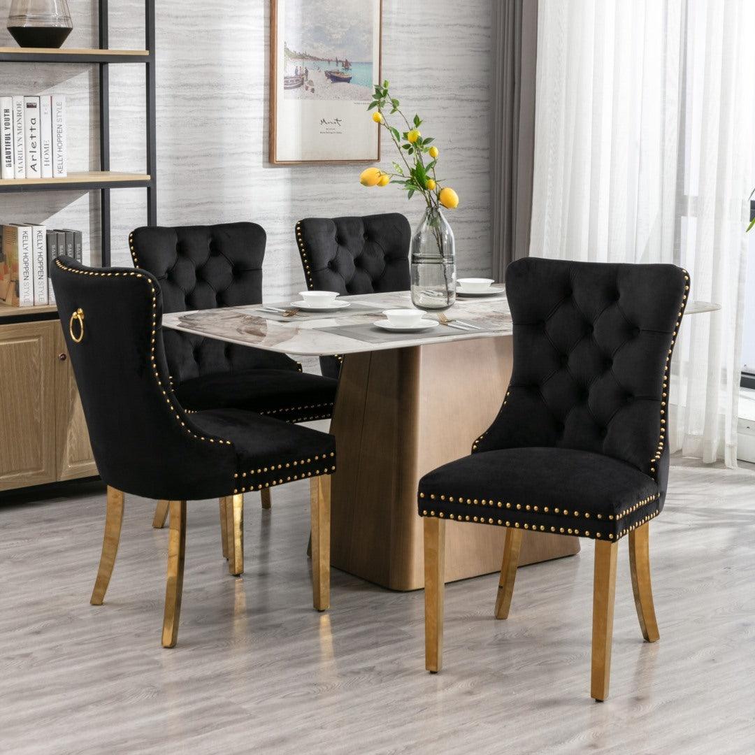 Buy 6x Velvet Dining Chairs with Golden Metal Legs-Black discounted | Products On Sale Australia