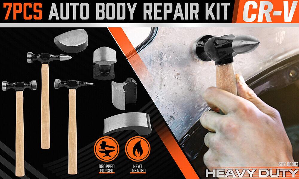 Buy 7 Piece Car Dent Auto Body Panel Repair Tool Kit Wooden Handles Beating Hammers discounted | Products On Sale Australia