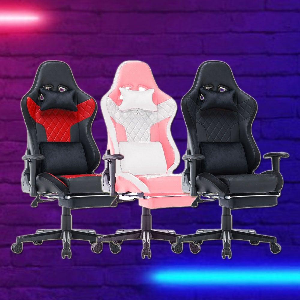 Buy 7 RGB Lights Bluetooth Speaker Gaming Chair Ergonomic Racing chair 165° Reclining Gaming Seat 4D Armrest Footrest Pink White discounted | Products On Sale Australia