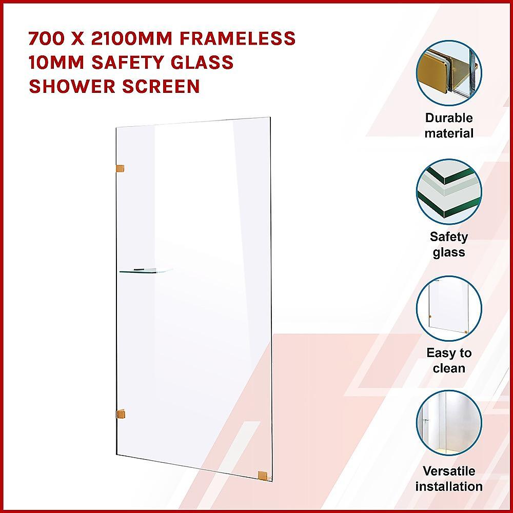 Buy 700 x 2100mm Frameless 10mm Safety Glass Shower Screen discounted | Products On Sale Australia