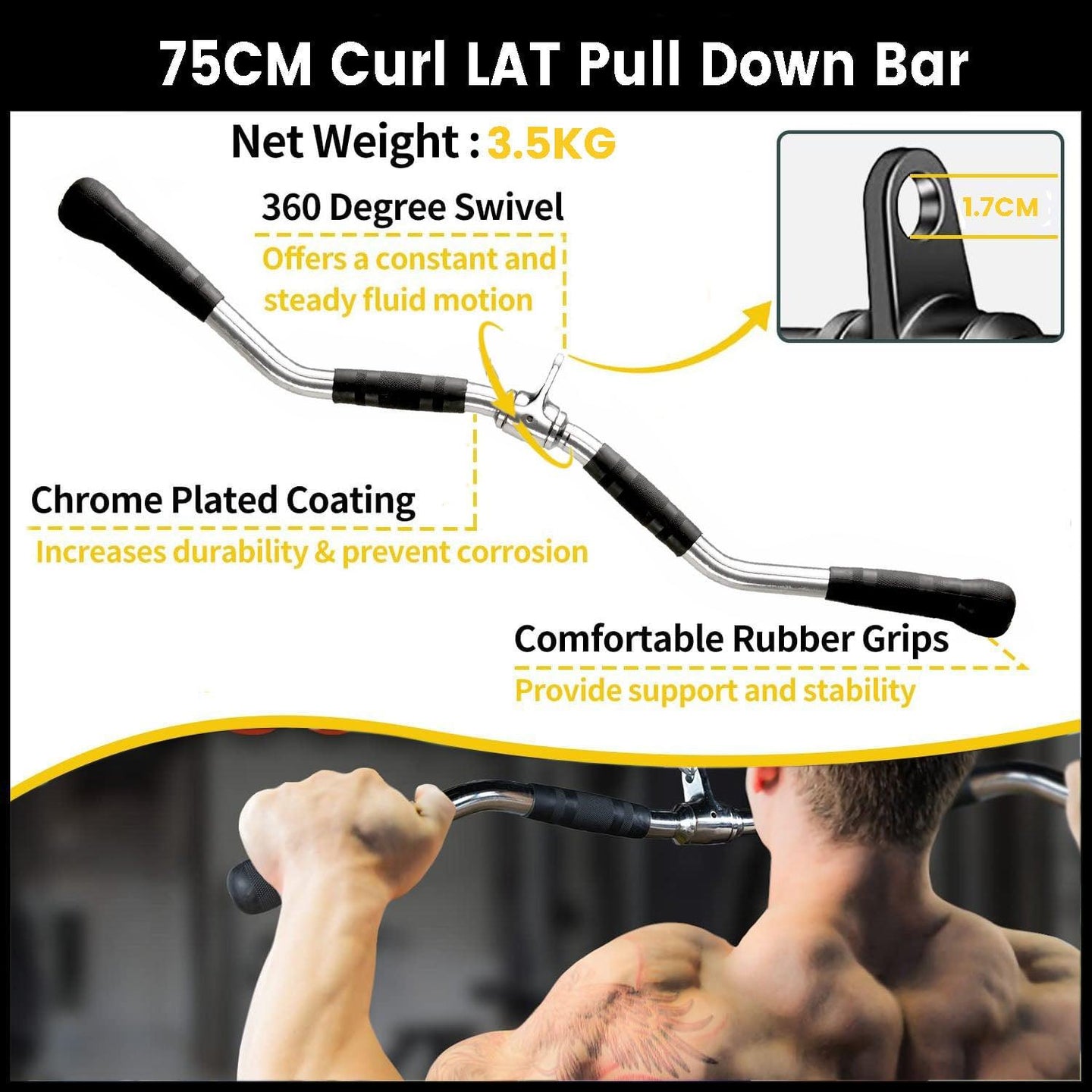 Buy 75cm Tricep Press Pulldown Bar Cable Machine Revolving LAT Pull down Bar Rotating Curl Bar discounted | Products On Sale Australia