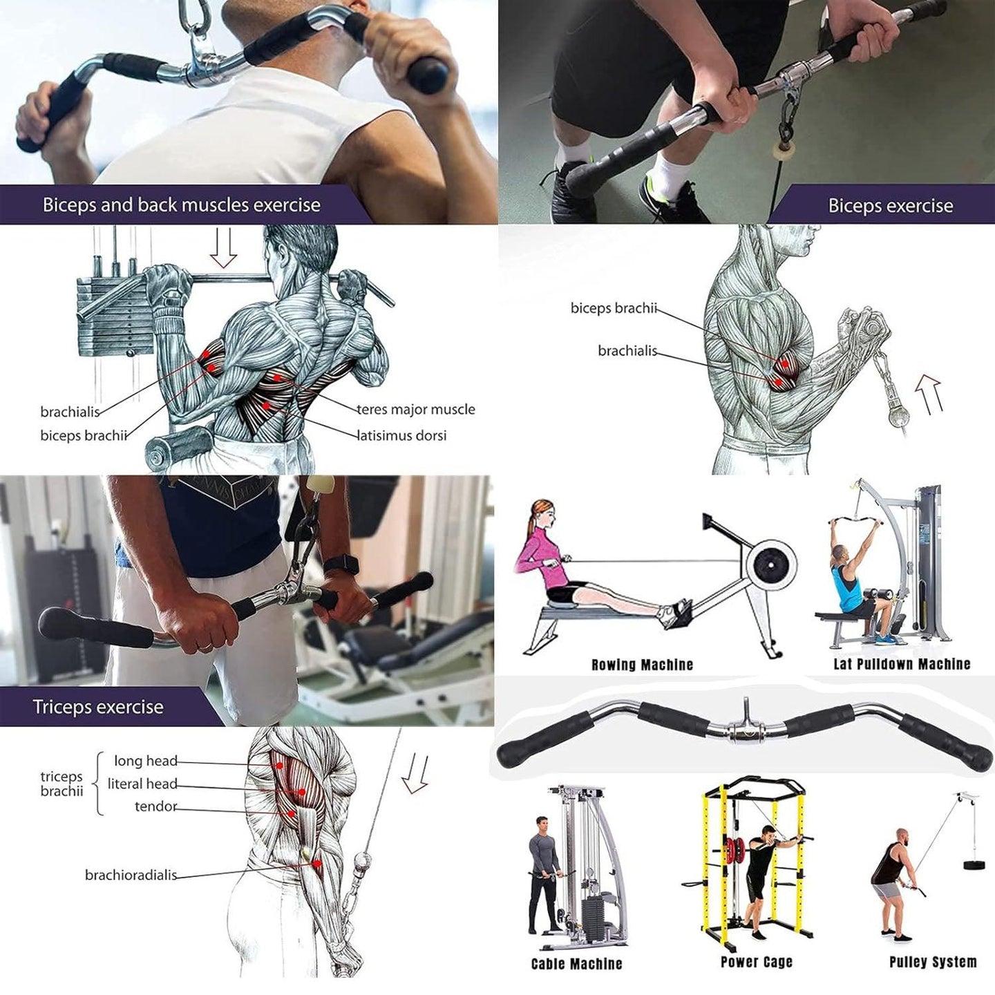 Buy 75cm Tricep Press Pulldown Bar Cable Machine Revolving LAT Pull down Bar Rotating Curl Bar discounted | Products On Sale Australia