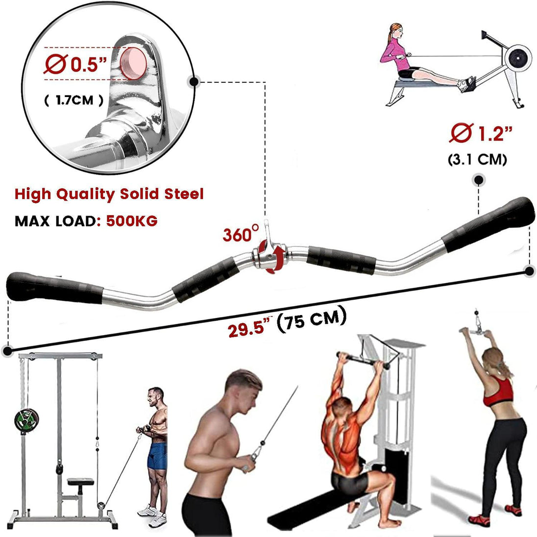 Buy 75cm Tricep Press Pulldown Bar Cable Machine Revolving LAT Pull down Bar Rotating Curl Bar discounted | Products On Sale Australia