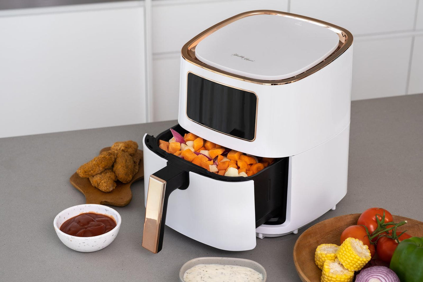 Buy 7L Digital Air Fryer (White Rose Gold) 1700W, <200°C, 8 Cooking Settings discounted | Products On Sale Australia