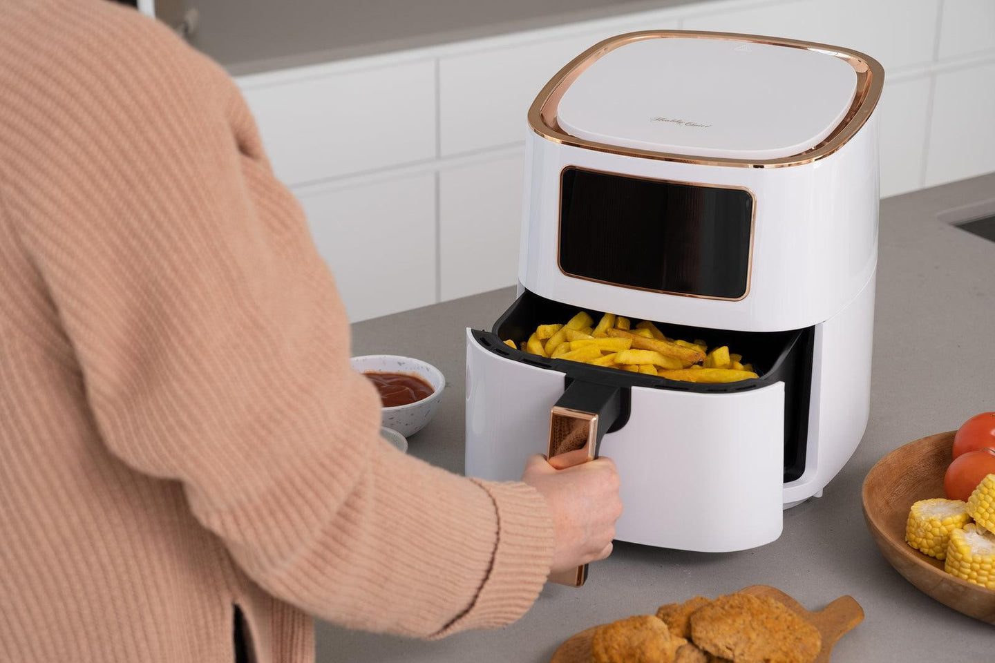 Buy 7L Digital Air Fryer (White Rose Gold) 1700W, <200°C, 8 Cooking Settings discounted | Products On Sale Australia