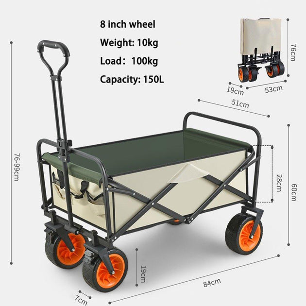 8 Inch Wheel Beige Folding Beach Wagon Cart Trolley Garden Outdoor Picnic Camping Sports Market Collapsible Shop Products On Sale Australia | Outdoor > Camping Category