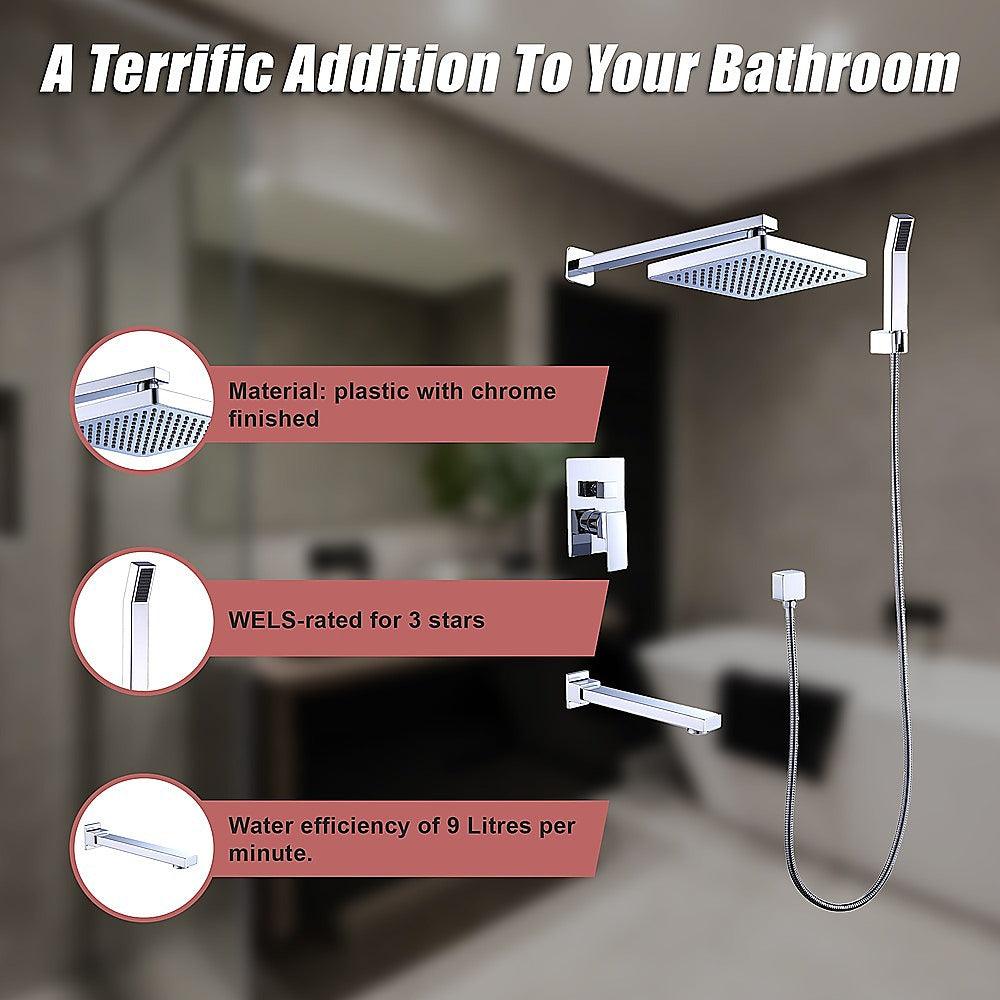 Buy 8" Rain Shower Head Straight Wall Arm Mixer Set Wall Bath Spout Outlet Tap discounted | Products On Sale Australia