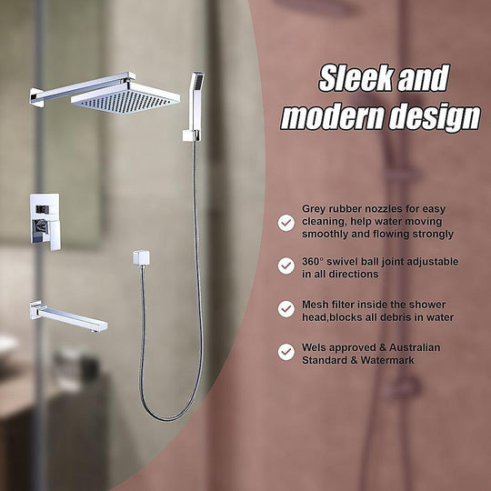 Buy 8" Rain Shower Head Straight Wall Arm Mixer Set Wall Bath Spout Outlet Tap discounted | Products On Sale Australia