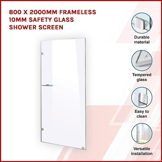 Buy 800 x 2000mm Frameless 10mm Safety Glass Shower Screen discounted | Products On Sale Australia