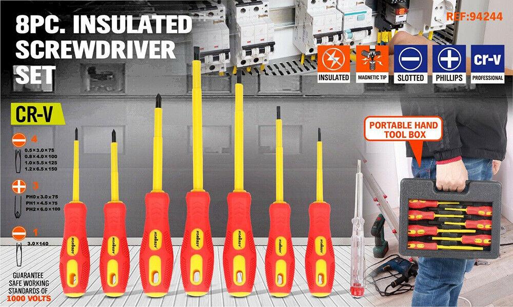 Buy 8Pc Insulated Screwdriver Set Magnetic Slotted Phillips Electricians With Case discounted | Products On Sale Australia