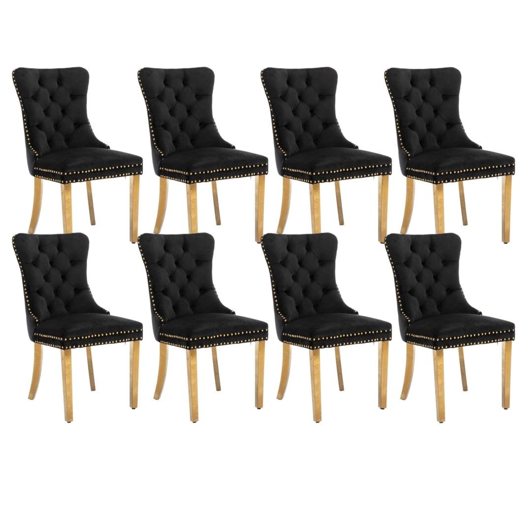 Buy 8x Velvet Dining Chairs with Golden Metal Legs-Black discounted | Products On Sale Australia