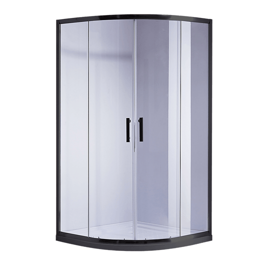 Buy 90 x 90cm Black Rounded Sliding 6mm Curved Shower Screen with White Base discounted | Products On Sale Australia