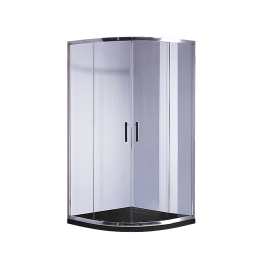 Buy 90 x 90cm Chrome Rounded Sliding 6mm Curved Shower Screen with Black Base discounted | Products On Sale Australia