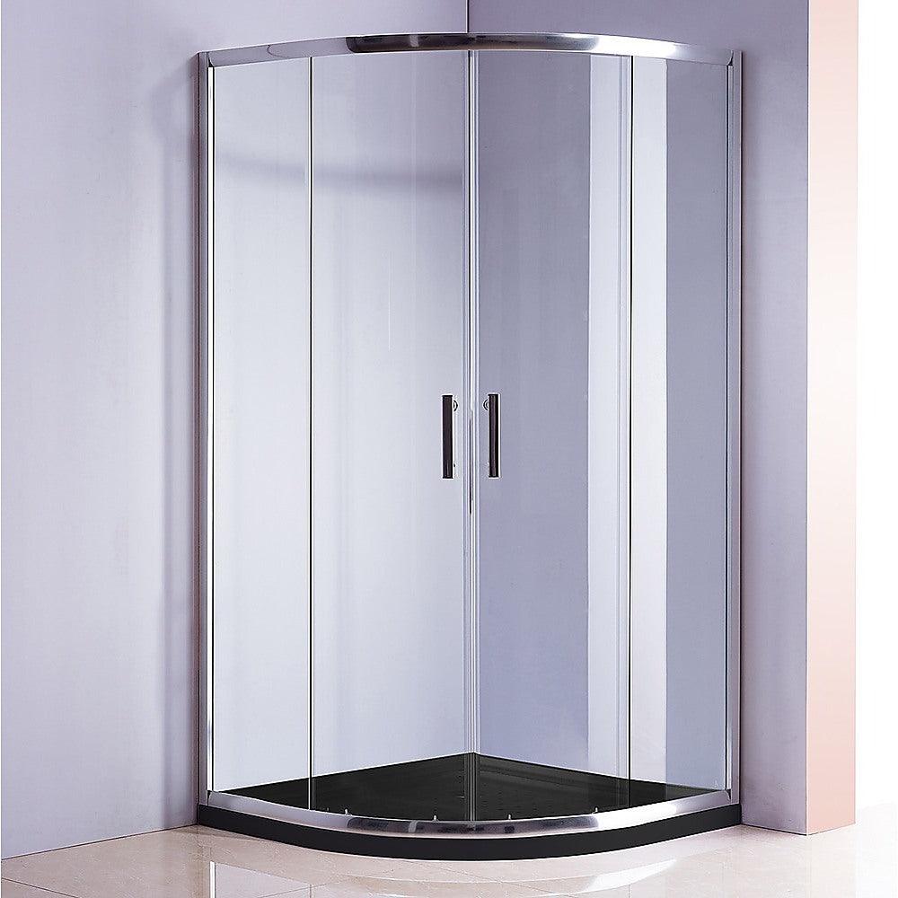 Buy 90 x 90cm Chrome Rounded Sliding 6mm Curved Shower Screen with Black Base discounted | Products On Sale Australia