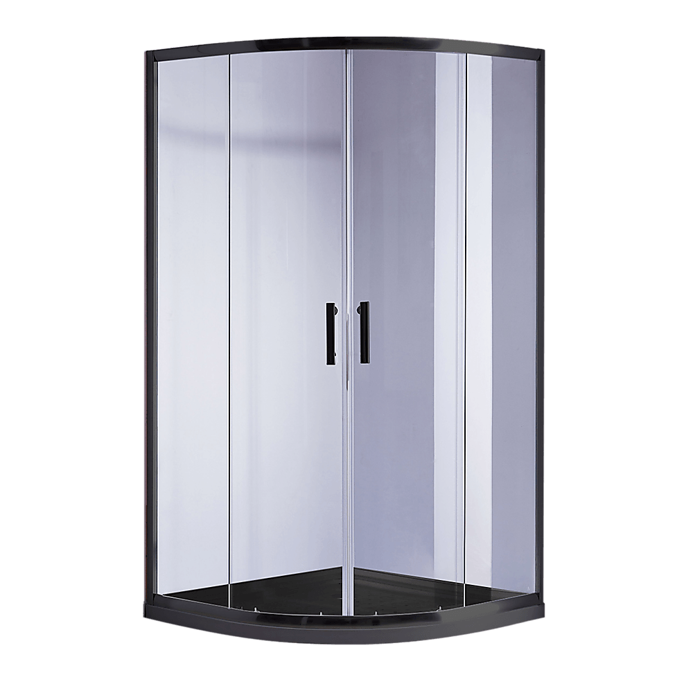 Buy 90 x 90cm Rounded Sliding 6mm Curved Shower Screen with Base in Black discounted | Products On Sale Australia