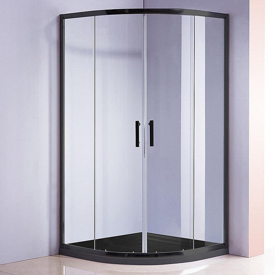 Buy 90 x 90cm Rounded Sliding 6mm Curved Shower Screen with Base in Black discounted | Products On Sale Australia