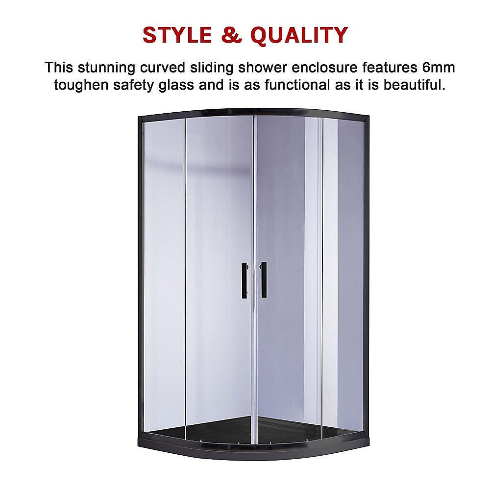 Buy 90 x 90cm Rounded Sliding 6mm Curved Shower Screen with Base in Black discounted | Products On Sale Australia