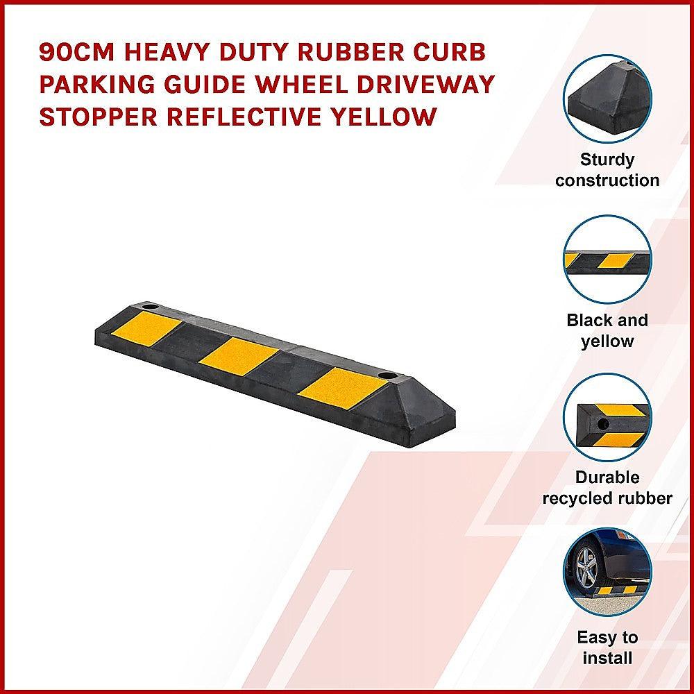 Buy 90cm Heavy Duty Rubber Curb Parking Guide Wheel Driveway Stopper Reflective Yellow discounted | Products On Sale Australia