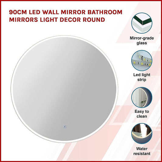 Buy 90cm LED Wall Mirror Bathroom Mirrors Light Decor Round discounted | Products On Sale Australia