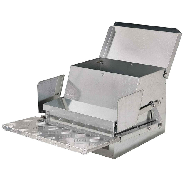 Buy 9kg Automatic Chook Chicken Feeder Poultry Auto Treadle Aluminium Metal Feeders discounted | Products On Sale Australia