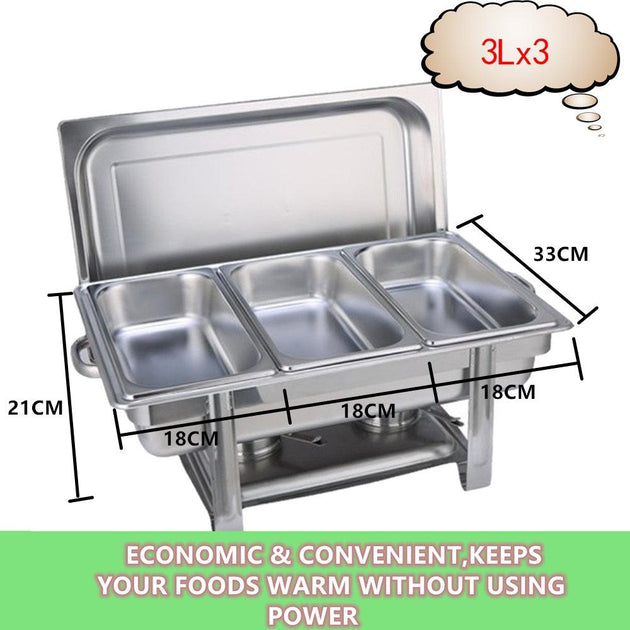 Buy 9L Chafing Dish Set Buffet Pan Bain Marie Bow Stainless Steel Food Warmer(3*3L) discounted | Products On Sale Australia