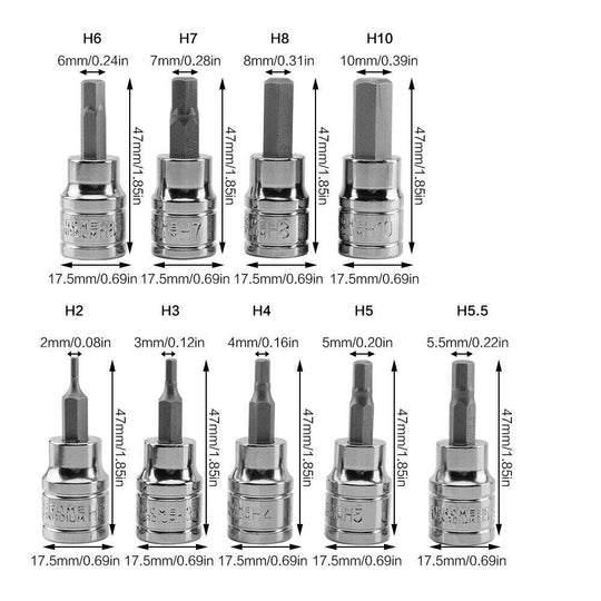 Buy 9pcs Allen Key Sockets Hex Bit Socket Set 3/8" Drive Drill Metric Tools 2-10mm discounted | Products On Sale Australia