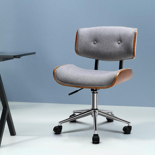 Buy Artiss Wooden Office Chair Fabric Seat Grey discounted | Products On Sale Australia