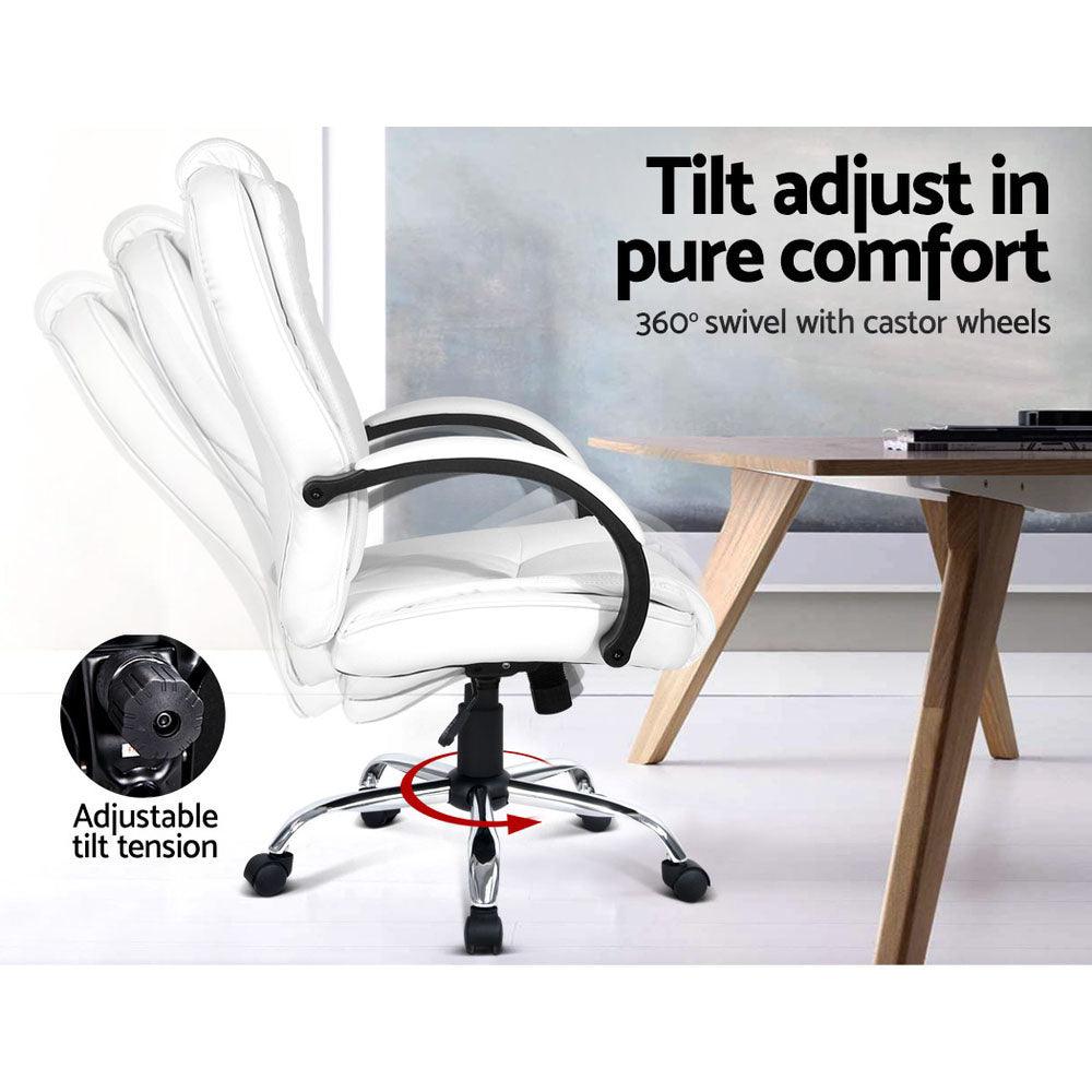 Buy Artiss Executive Office Chair Leather Tilt White discounted | Products On Sale Australia