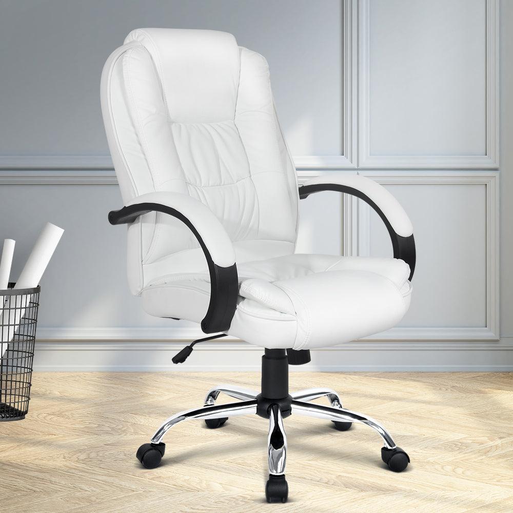 Buy Artiss Executive Office Chair Leather Tilt White discounted | Products On Sale Australia