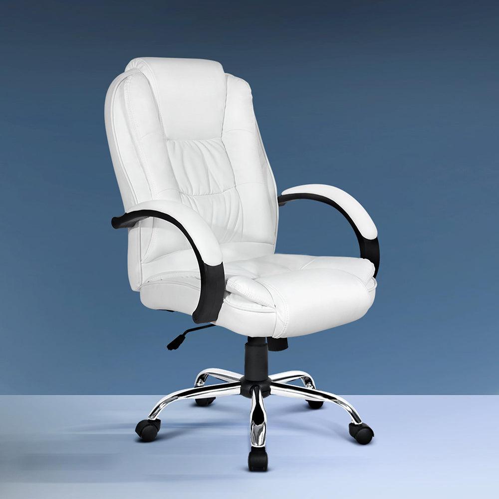 Buy Artiss Executive Office Chair Leather Tilt White discounted | Products On Sale Australia