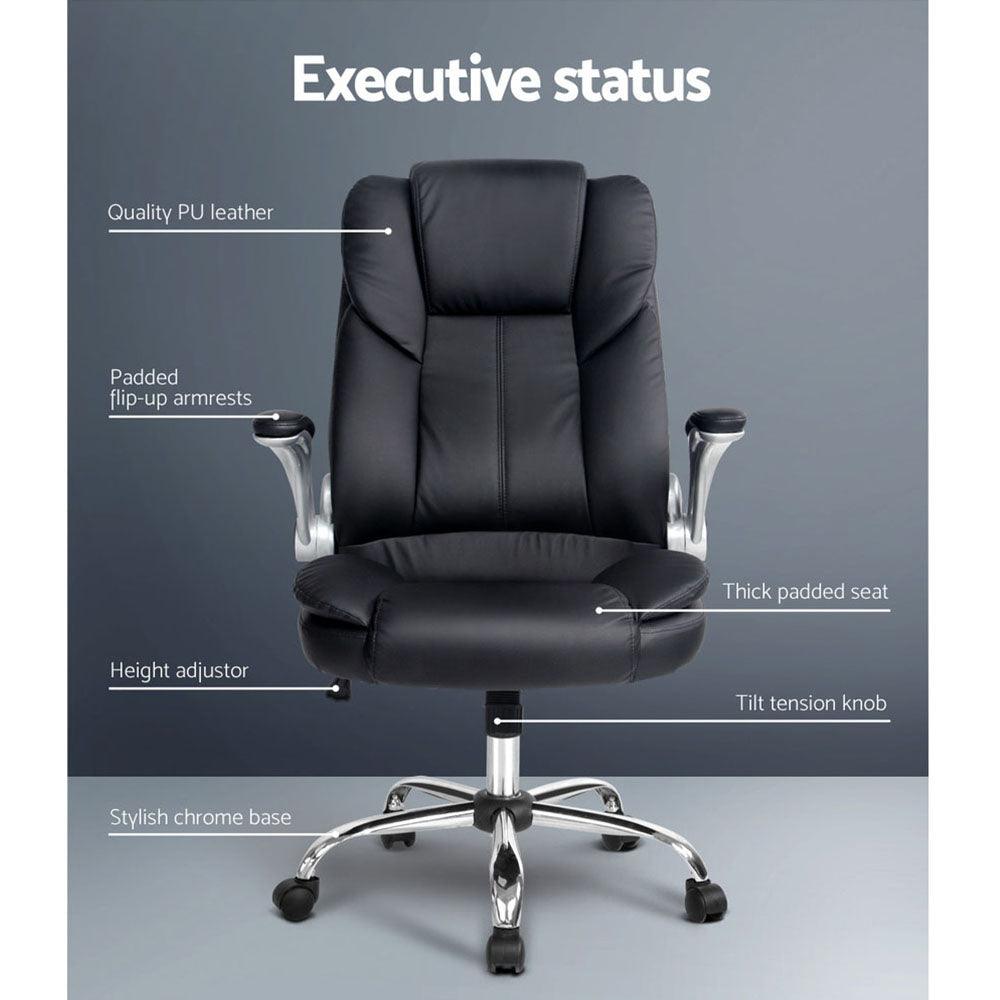 Buy Artiss Executive Office Chair Leather Tilt Black discounted | Products On Sale Australia