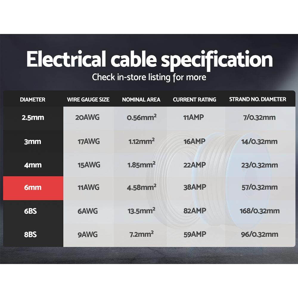 Buy Giantz 6MM 30M Twin Core Wire Electrical Cable Extension Car 450V 2 Sheath discounted | Products On Sale Australia