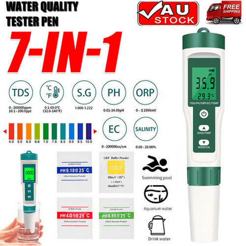 Buy 7 In 1 PH Meter TDS/EC/Salt/Temp Water Quality Monitor Tester Pen Pool Aquarium discounted | Products On Sale Australia