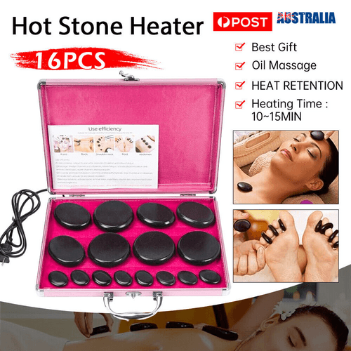 Buy 16 Pcs Hot Massage Basalt Stone Volcanic Stones Kit Rock SPA Oiled Massager Salon discounted | Products On Sale Australia