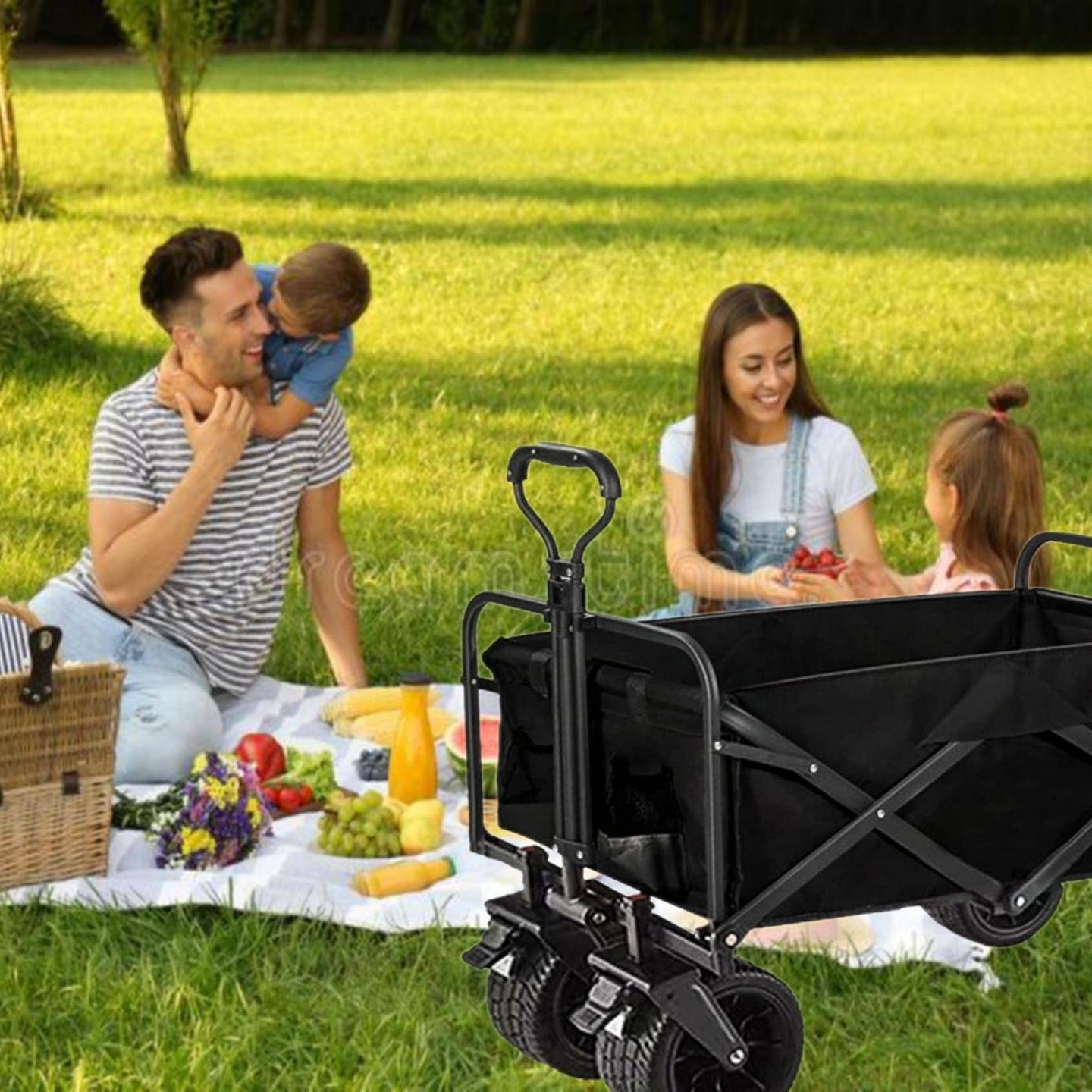Buy 1PC Foldable Shopping Cart ( Black ), Heavy Duty Collapsible Wagon with All-Terrain 10cm Wheels, Load 150kg, Portable 160 Liter Large Capacity Beach Wagon, Camping, Garden, Beach Day, Picnics, Shopping, Outdoor Grocery Cart with Adjustable Handle discounted | Products On Sale Australia