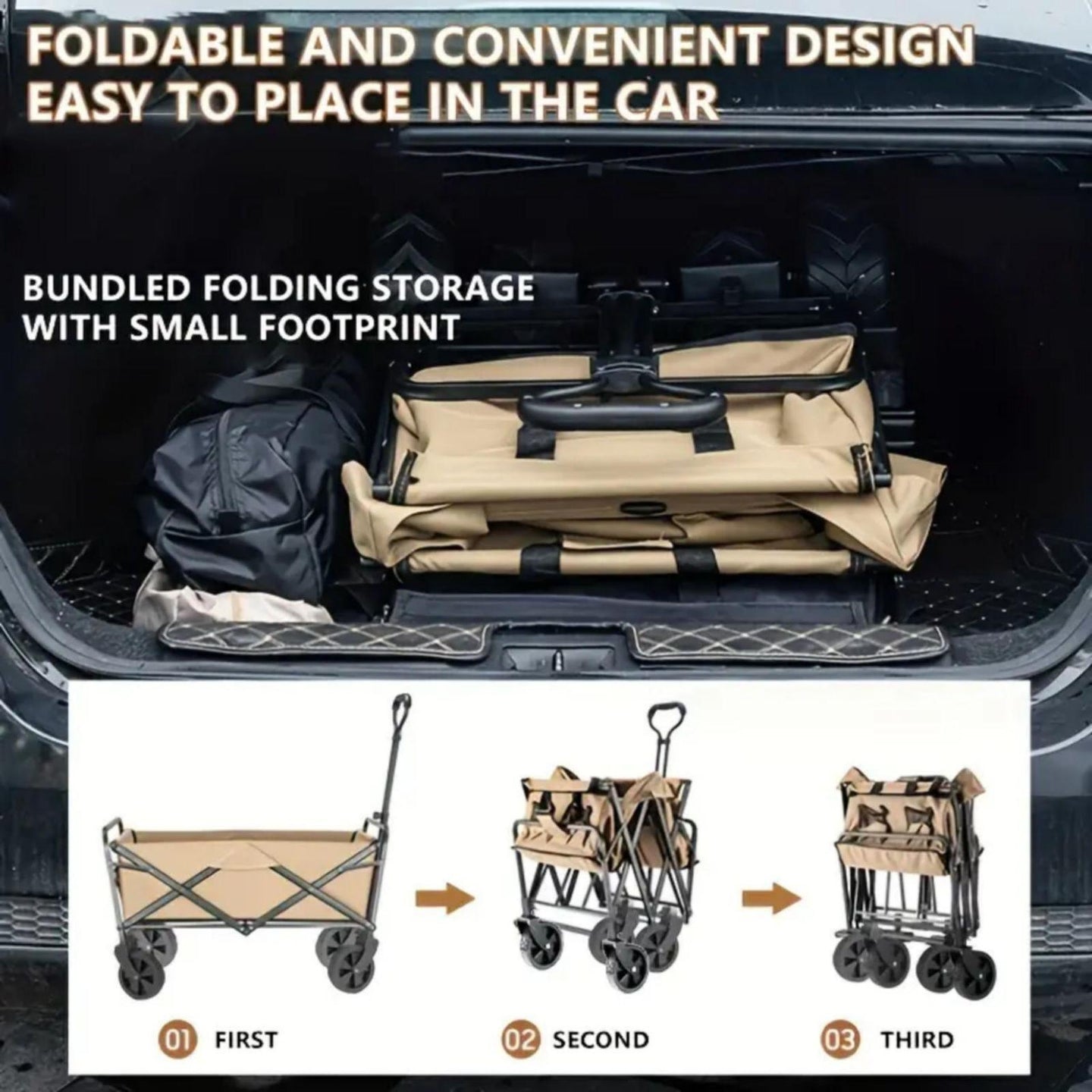 Buy 1PC Foldable Shopping Cart ( Khaki ), Heavy Duty Collapsible Wagon with All-Terrain 10cm Wheels, Load 150kg, Portable 160 Liter Large Capacity Beach Wagon, Camping, Garden, Beach Day, Picnics, Shopping, Outdoor Grocery Cart with Adjustable Handle discounted | Products On Sale Australia