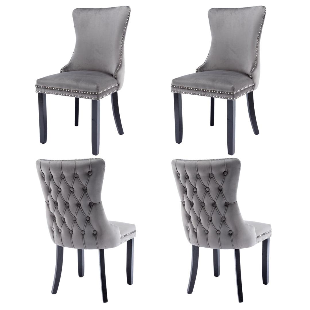 Buy 4x Velvet Upholstered Dining Chairs Tufted Wingback Side Chair with Studs Trim Solid Wood Legs for Kitchen discounted | Products On Sale Australia