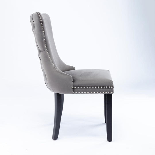 Buy 4x Velvet Upholstered Dining Chairs Tufted Wingback Side Chair with Studs Trim Solid Wood Legs for Kitchen discounted | Products On Sale Australia